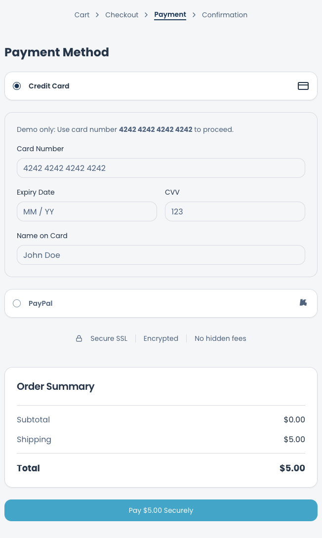 Webshop - Payment Page (Prototype)